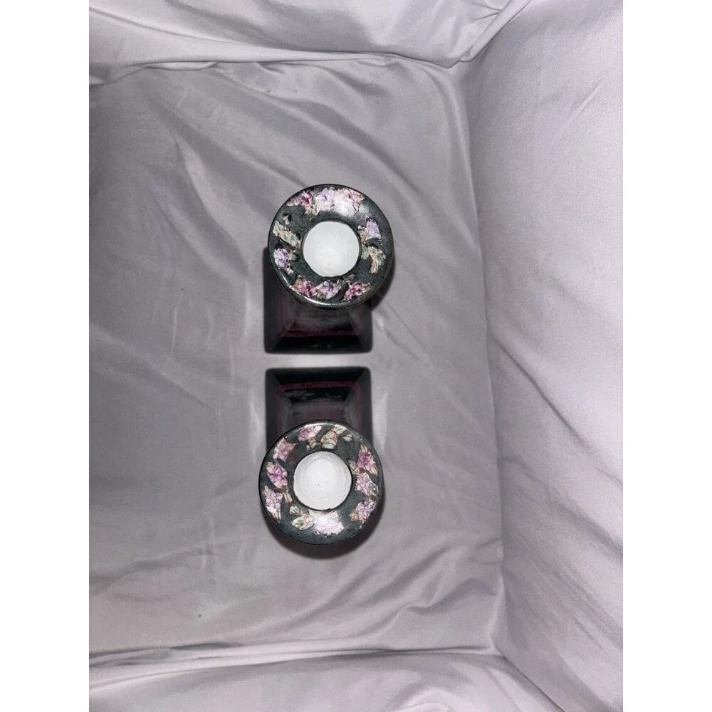 Vintage Famille Rose Porcelain Candlestick Holders 8.5